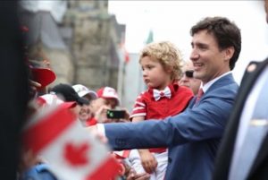 Justin Trudeau  with toddler wearing Peekaboo Beans