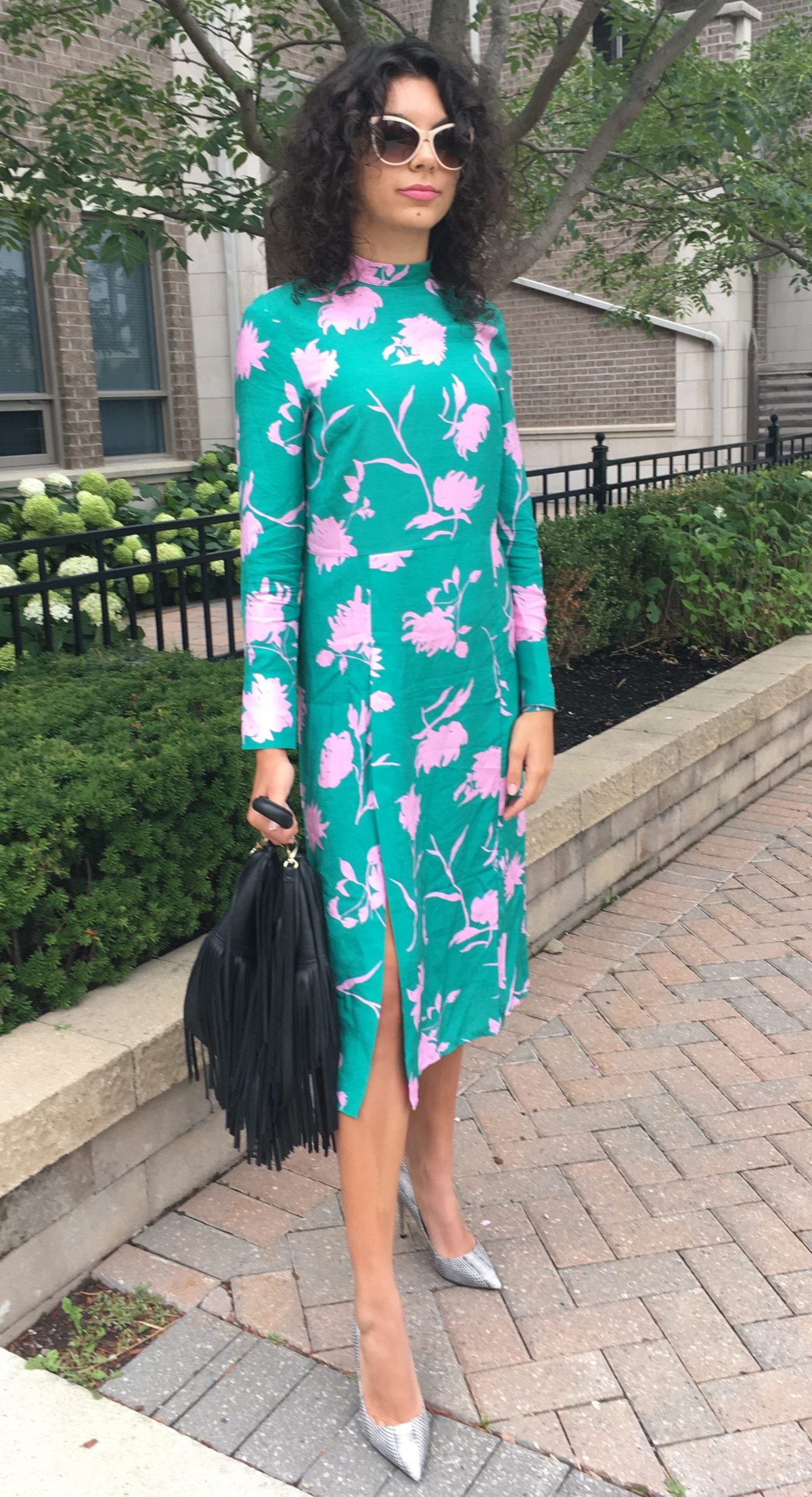 tina in a green floral dress in Mississauga