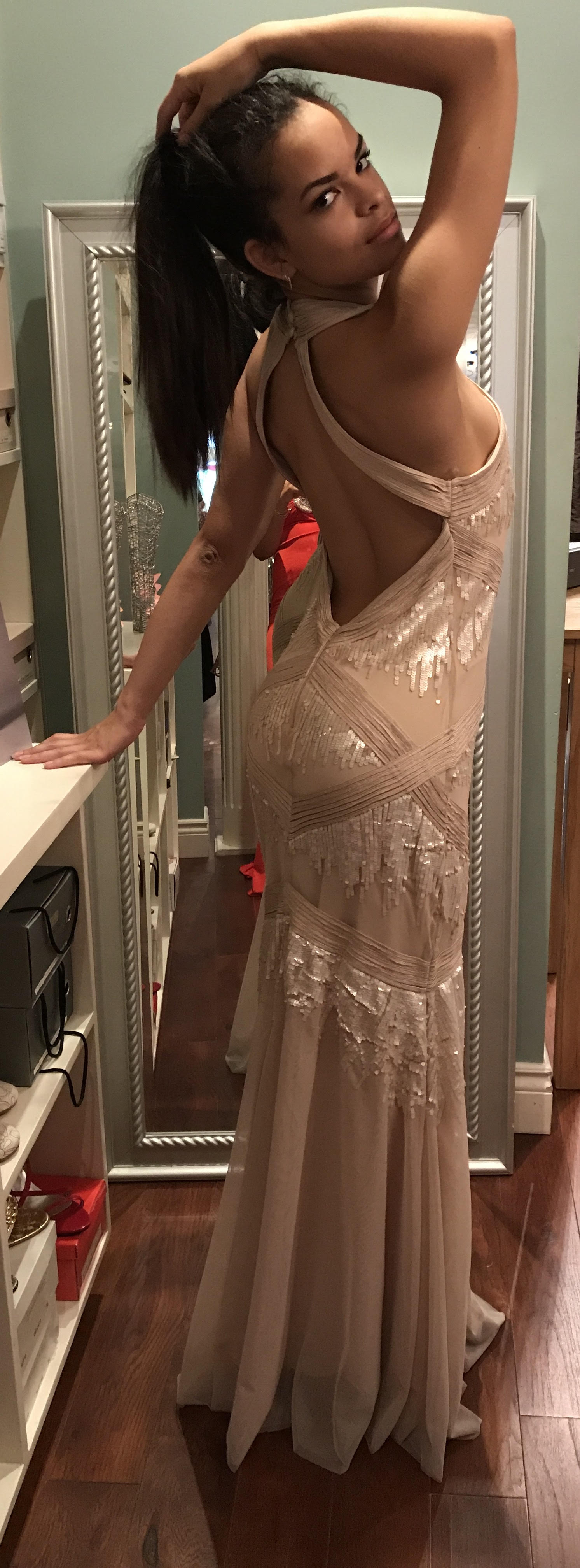 nude body gown at dress shop in Burlington Ontario