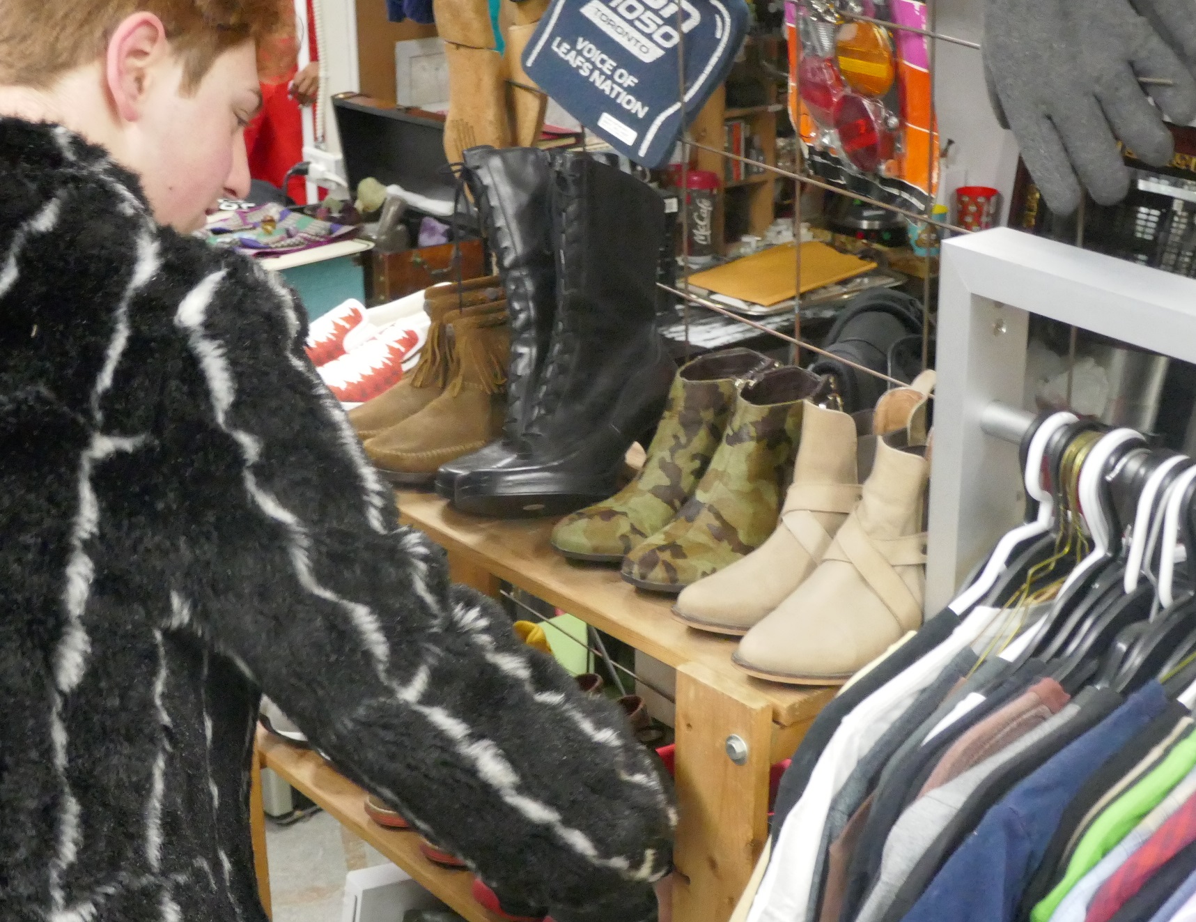 shopping for shoes at Parkdale Flea in Toronto